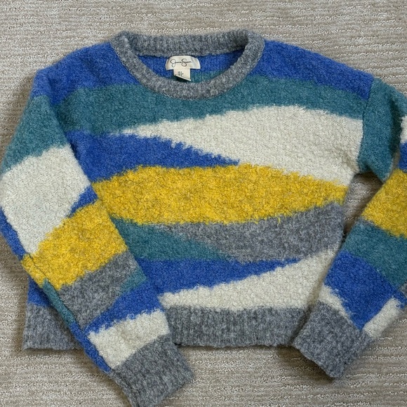 Jessica Simpson Cozy Nubby Chenille Color Blocked Cropped Sweater Size Small - Picture 7 of 11